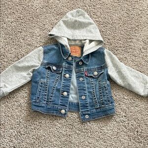 Levi's Kids Denim Jacket with Gray Hood and Sleeves